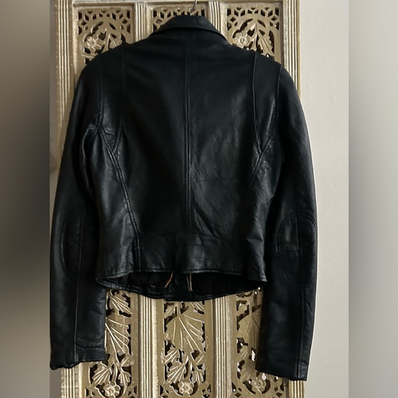 Zara TRF Moto leather jacket Silver zip details, Genuine Leather Sz Small Biker - Picture 6 of 8
